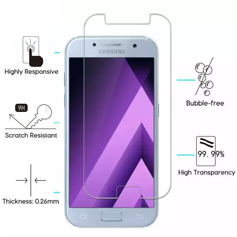 Защитное стекло для Samsung A3 A5 A7 2016 2017 закаленное Защита экрана Galaxy A 3 5 7 A52017 A32017 A72017