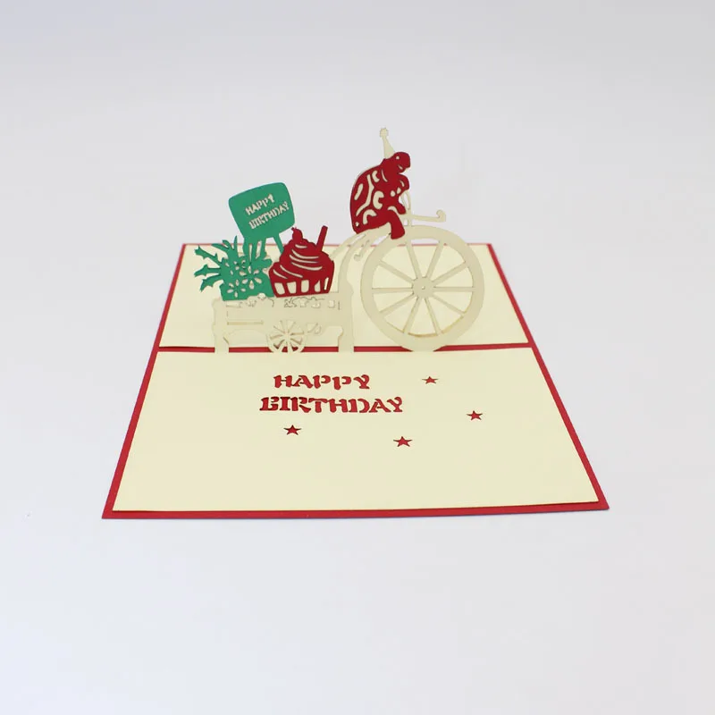 (10 шт./лот) 3D Pop Up ручной лазерный разрез с днем рождения торт Карта мультфильм