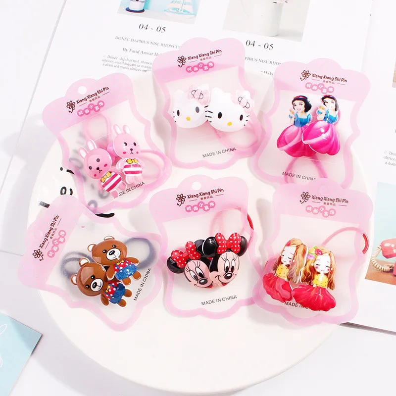 

2pcs/Lot New Packed Girls Cute Cartoon Elastic Hair Bands Headwear Scrunchies Rubber Bands Headbands Hair Accessories