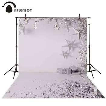 

Allenjoy photography backdrop Christmas white stars gift glitter decoration winter background for photo sessions photocall props