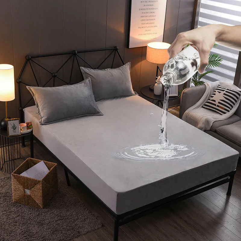المخملية النسيج للماء السرير غطاء واقي المرتبة حشرة الفراش برهان الغبار العث فراش توبر غطاء ل فراش رمادي الملك/الملكة