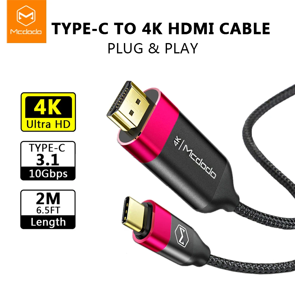 Кабель Mcdodo HDMI 4K HD Audio 2 м USB C-HDMI Thunderbolt3 для MacBook Samsung Huawei Mate 30 P20 Pro адаптер | Мобильные