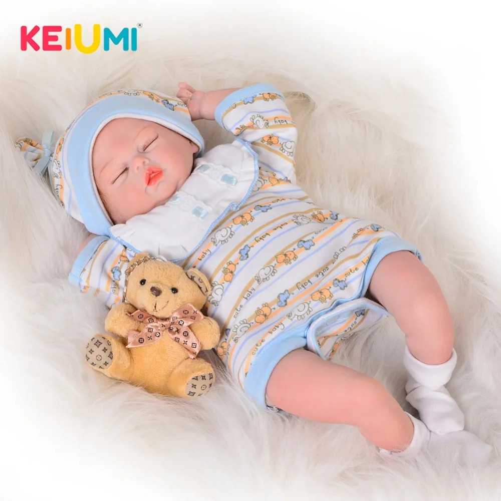

KEIUMI Lifelike 17 Inch Baby Boy Doll Soft Silicone Sleeping Reborn Baby Doll For Children's Day New Born Doll Menino Brinquedo