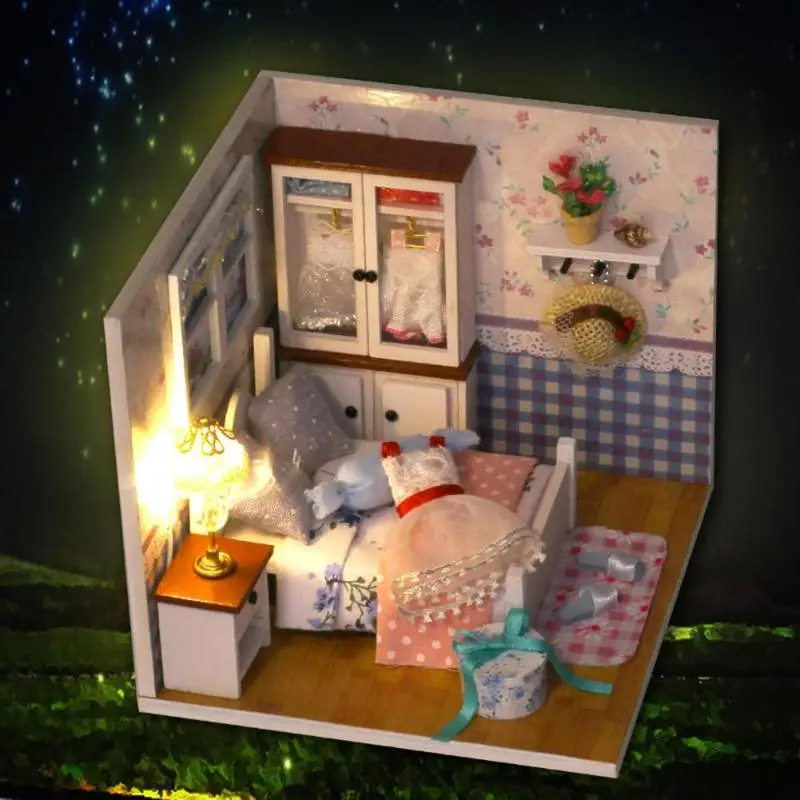 Голосовое управление собрать деревянный кукольный дом Миниатюрный DIY кукольный домик мебель комплект игрушки подарок ручной работы С Пылезащитным покрытием