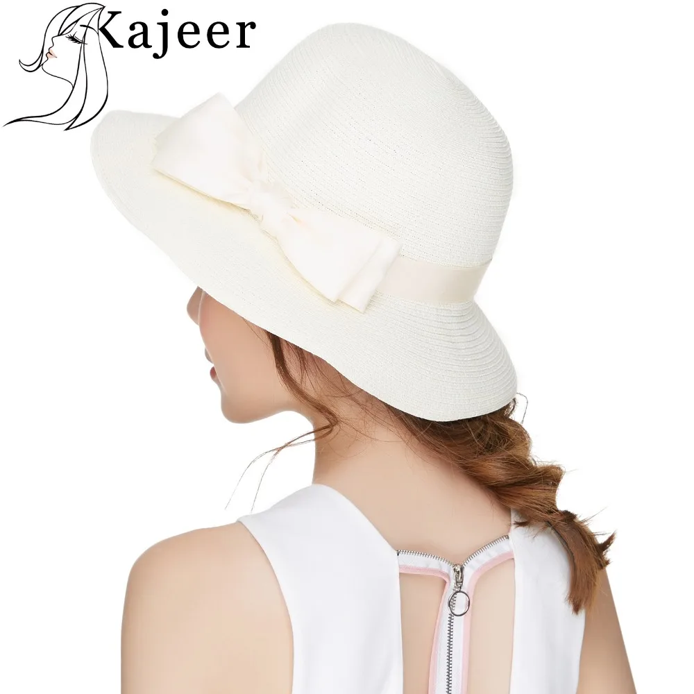 

Kajeer Milk White Sun Protect Hat Womans Foldable Cap Summer Visor Beach Paper Straw Hat Hot Ladies Outdoor Sunscreen Church Cap