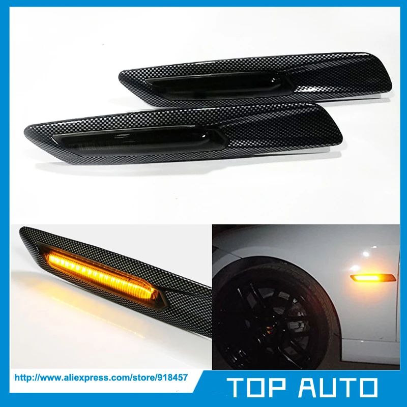 

F10 Style Amber LED Carbon Fiber Checker Finish Side Marker Lights Assembly For BMW E87 E90 E92 E60 1 3 5 Series