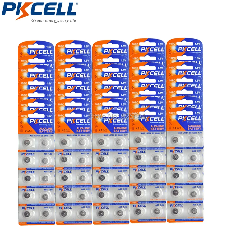 500 шт/5 упаковка AG5 PKCELL Щелочные батареи для монет LR48 193 754 1 5 V 60mAh пуль часы