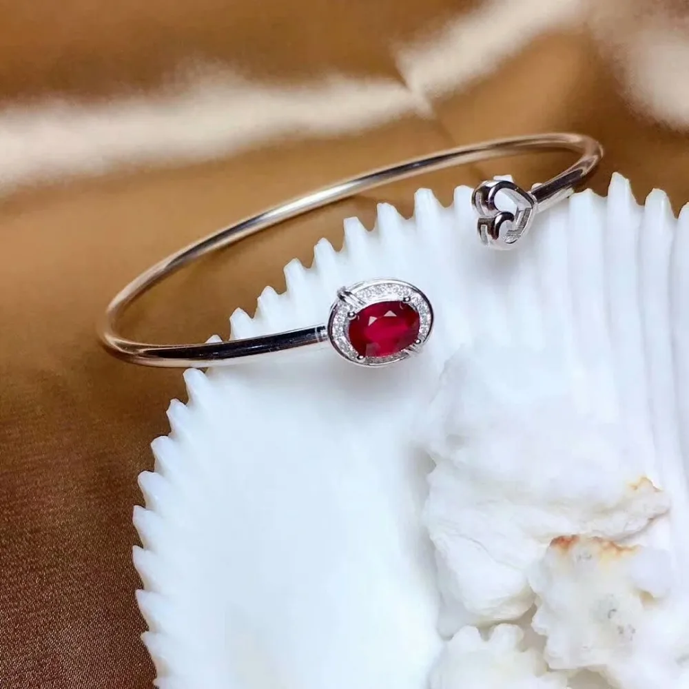 

shilovem 925 sterling silver New Burning Pigeon Blood Ruby cuff bracelets fine Jewelry trendy women party 5*7mm msz0507888agh