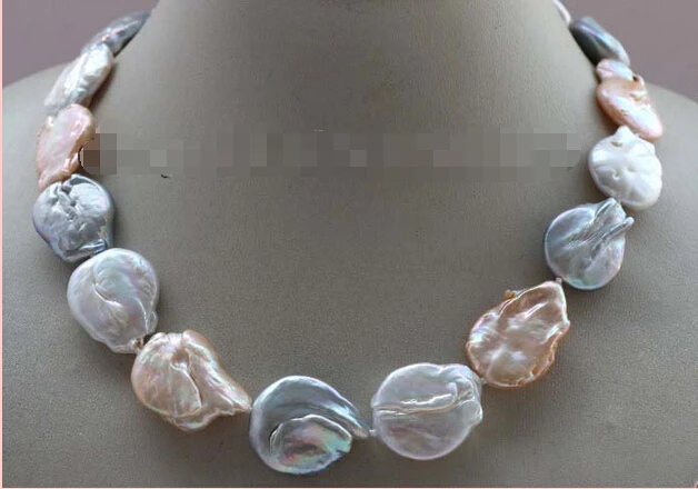 

FREE SHIPPING Genuine Natural 25mm Multicolor Baroque Reborn keshi Pearl Necklace 14KGP #f2295!