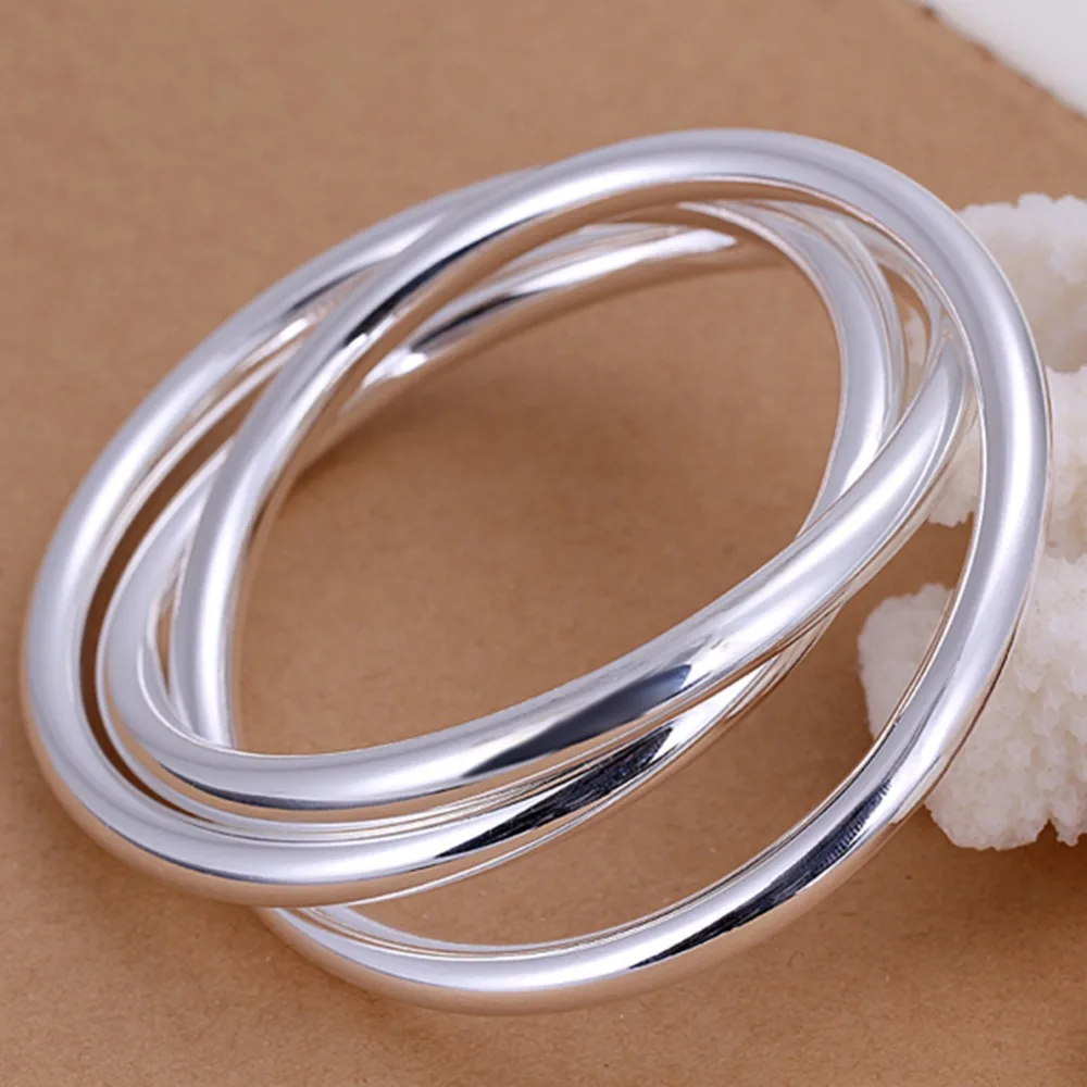 

3 Strands Interwinded Round Bracelet Jewelry Silver Plated Triple Ring Bangle Bracelet Three Circle Bangles Unisex Men's Jewelry