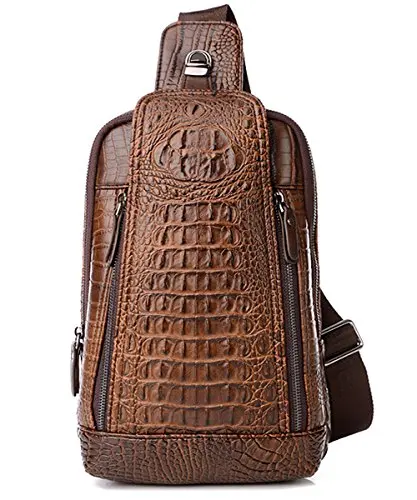 FiveloveTwo Mens Sling Bags Crocodile Leather Multipurpose Outdoor Shoulder Crossbody Chest Bag Satchels Hiking School Daypack 