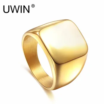 

Men 361 L Stainless Steel Square Ring High Polished Signet Solid color Gold Color color Biker Boys Rings Fashion Jewelry 7~15