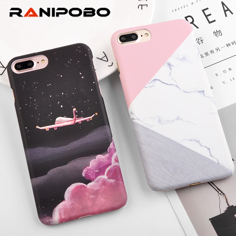 

Space Moons Airplane Cartoon Case For iphone SE 5 5s 6 6s 7 8 Plus X Case Marble Frosted Hard Cover Phone Cases Couque
