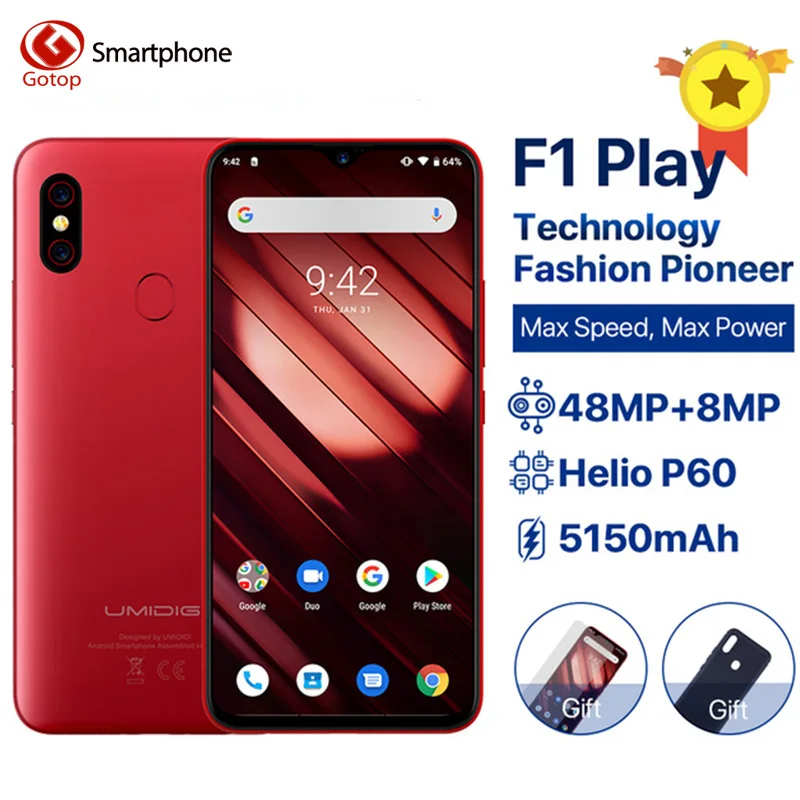 Мобильный телефон UMIDIGI F1 Play Android 9 0 6 ГБ ОЗУ 64 Гб ПЗУ 48мп + 8МП камера мобильный 5150 мАч