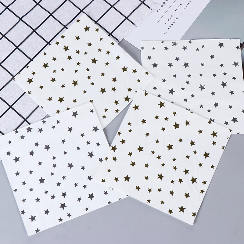 

Omilut Hot stamping Paper Napkins Gold Star/Wave point/Strip/Wave Disposable Napkins Paper Happy Birthday Decoration Supplies