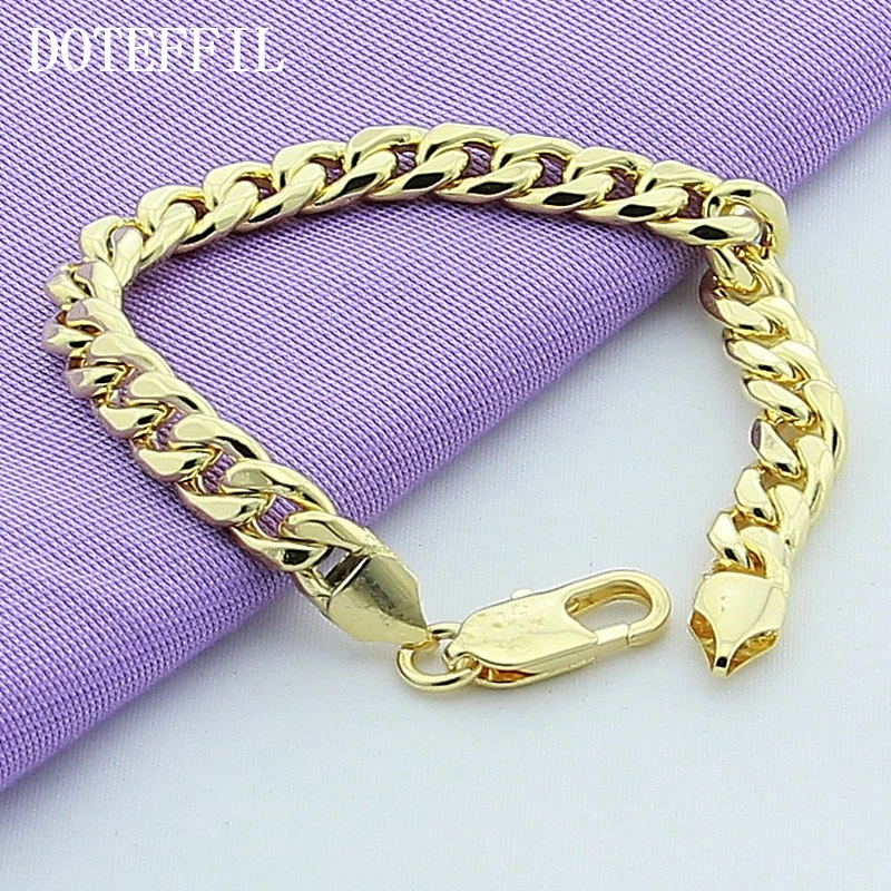 DOTEFFIL 24K золото 8 мм боковые цепи браслет для мужчин модные властные ювелирные
