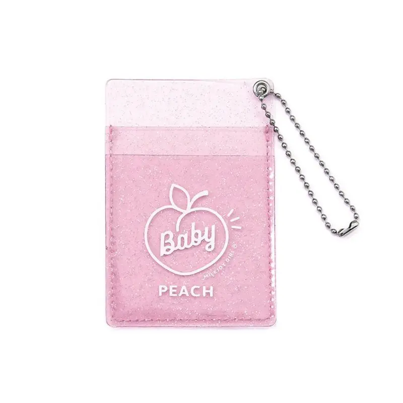 

THINKTHENDO Transparent Stars Girls Student Bus Bank Card Bag Letter Peach Key Holder Fashion Cards Case 6.7x9.8cm
