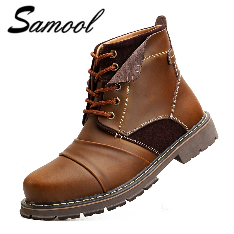 

New Men's Fashion Ankle Winter Genuine Leather Boots Mens Warm Basic Keep Warm High Top Martin Boots Plus Size:38-45 XX4