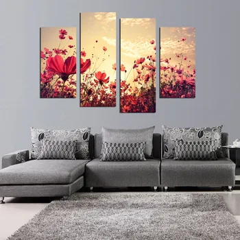 

4 Pcs Forest Seasons red Flower Trees Canvas Print Painting For Living Room Wall Art Pictures Home Decor Unframed