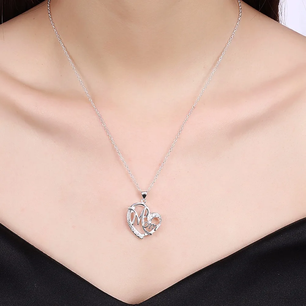 Best Gifts For Mom Heart Pendant Necklace For Women With CZ Stone Fashion Mother Jewelry Mothers Day Gifts(Jewelora NE101718)