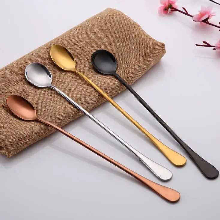 

Stainless Steel Multicolor Spoon Sharp Head And Round Head Coffee Scoops Mixing Scoop Set Cold Drink Fruit Long Handle Ice Scoop