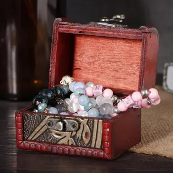 

Creative Vintage Jewelry Display Box Small Treasure Chest Decorative Wooden Jewelry Lock Box Holder organizer Gift Case a
