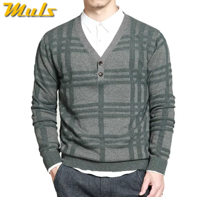 Muls 100 cotton sweater men pullover Plaid pattern knitted autumn