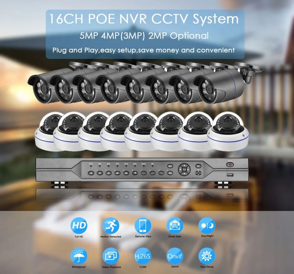 Gadinan H.265 16CH 5MP POE NVR CCTV Системы 5MP 4MP 3MP 2MP 1080P открытый IP66 аудио ip-камеры с питанием по POE видеонаблюдения набор 4K HDMI