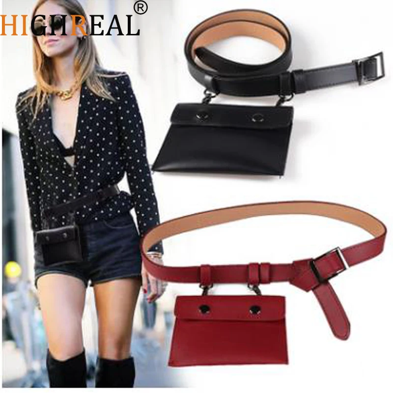 

HIGHREAL High Quality Belt Bag Women Leather Mini Rivets Waist Bag Luxury Brand Fashion Chest Handbag