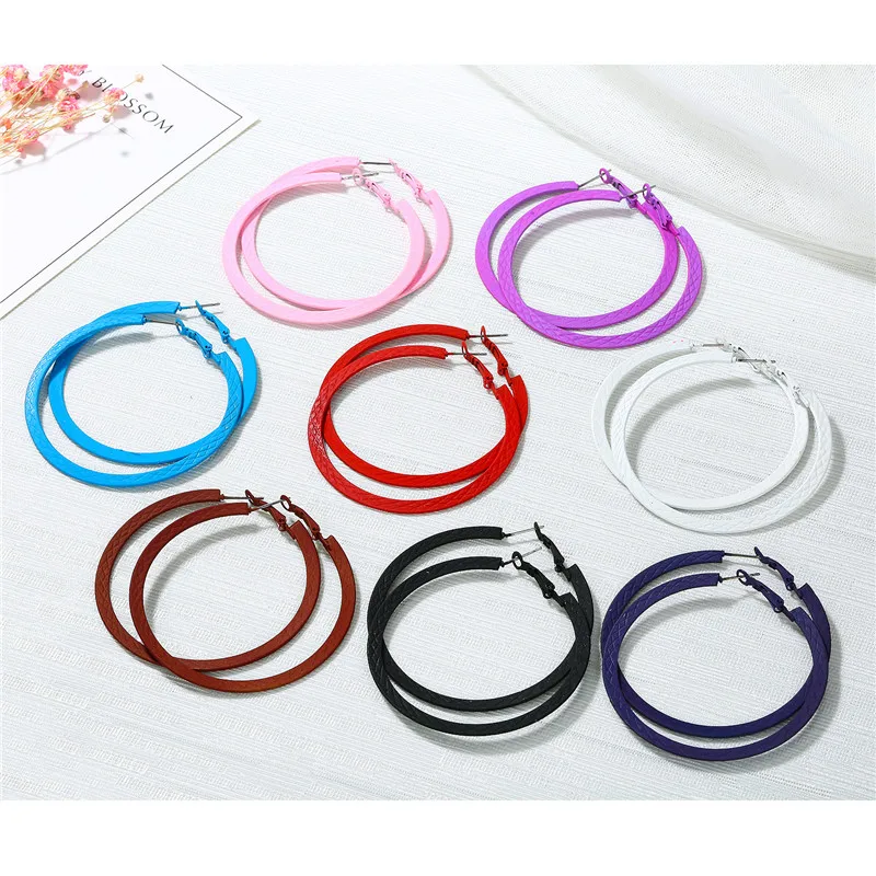 

12Pair Simple Colorful Patent Leather Big Hoop Earrings Women Personality Candy Color Geometric Round Earrings Party JewelryE532