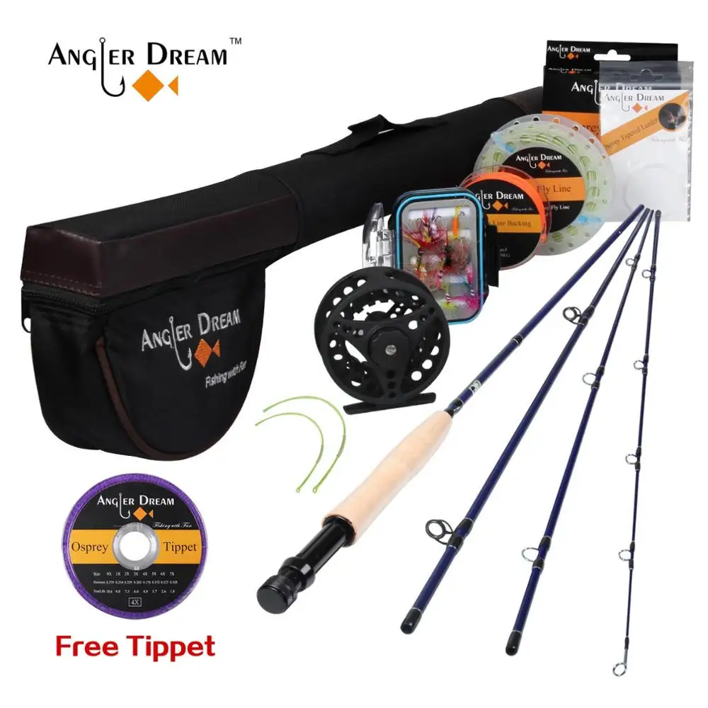 Angler Dream 5WT Летающий рыболовный комплект 9FT средний-Быстрый Летающий стержень предварительно-Spoled Fly Reel 5F Fly Line с Cordura трубка-треугольник - Цвет: BLACK MOSS II