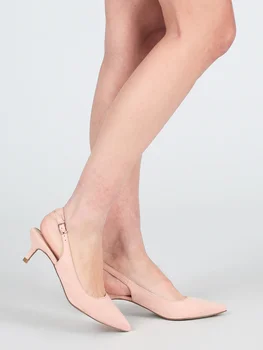 

Nude color pointed shoes thin strap heel mathcing office high heels
