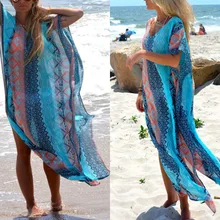 Для женщин пляжное платье Cover Up Туника шифон саронг сексуальный глубокий купальные костюмы V-Neck Плавание Купальник-бикини накидки