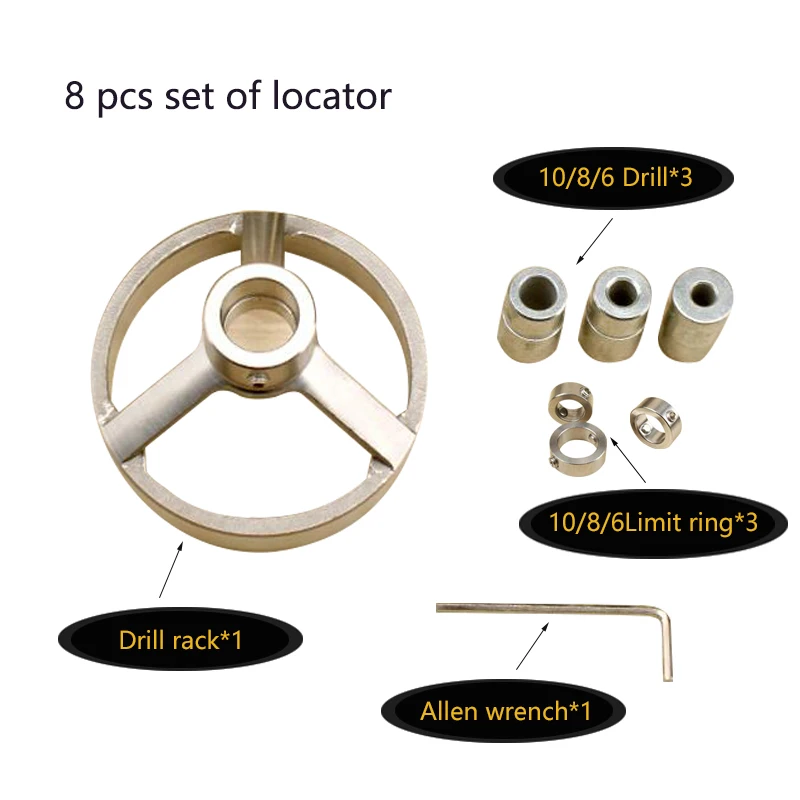 9 шт./компл. 90 градусов Нержавеющая сталь 5/6/7/8/9/10/12 мм направитель сверла бит Дырокол локатор джиг втулка инструмент фреза для деревообработки - Цвет: 8 pcs set of locator