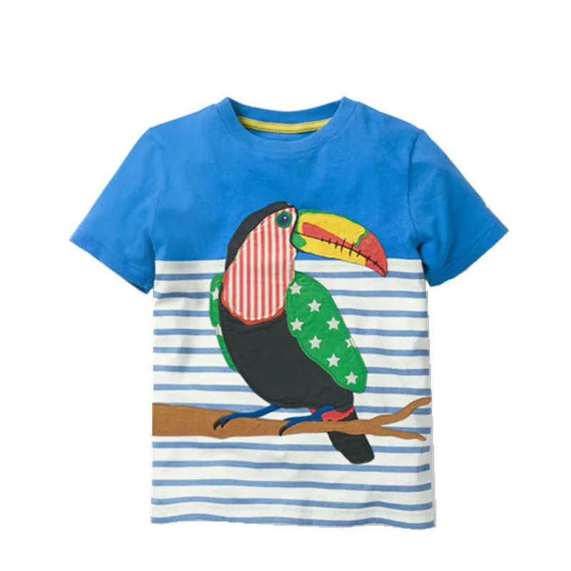 

2019 New Brand Summer 2-7 year baby Kids boys Girls cartoon Embroidery Parrot Short O-neck Quality Cotton t-shirts Tops shirt