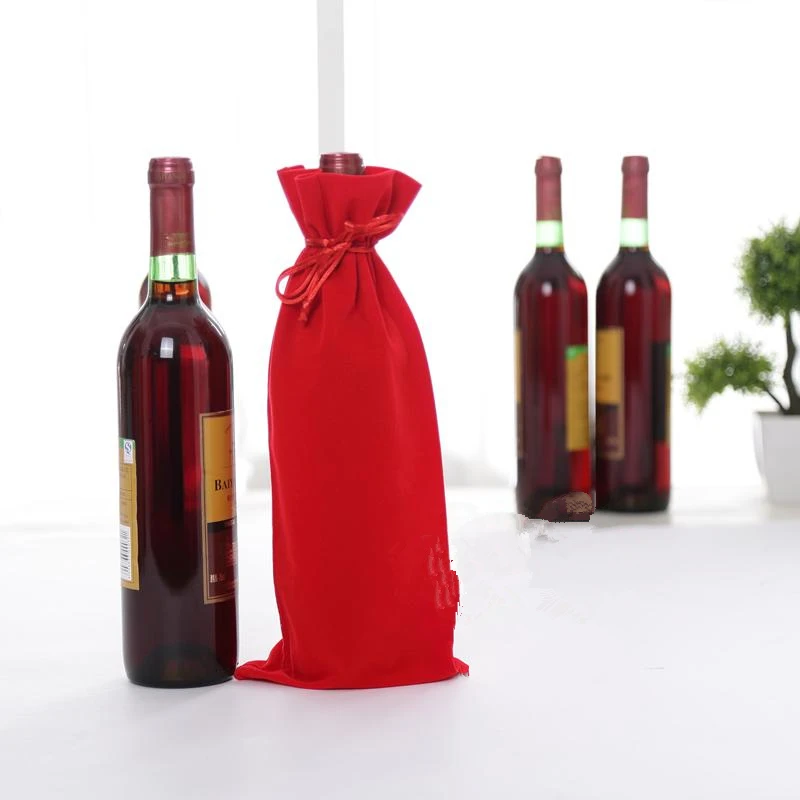 20pcs 15x35cm Velvet Drawstring Bag Flannel Wine Bags New Year Wine