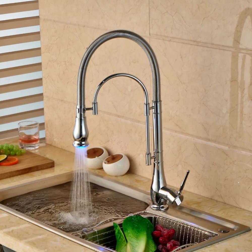 Luxury LED Kitchen Faucet Swivel Spout Vessel Sink Mixer Tap Deck