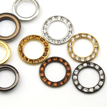 

90sets Metal eyelet 3 colors big round metal brass rhinestone eyelets crystal diamond grommets glass eyelets RE-22mm