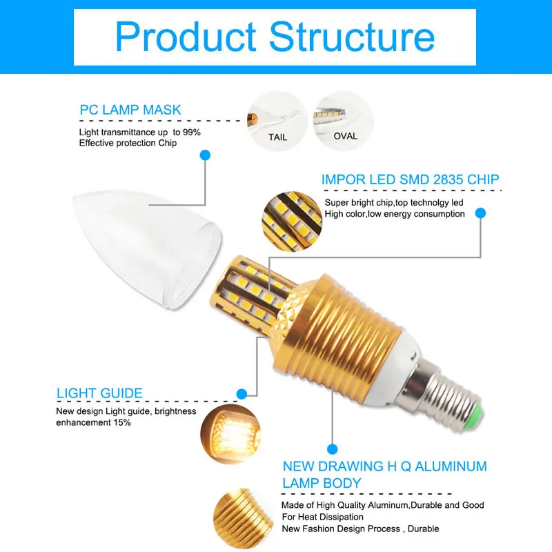 =(K) = 10 шт. светодиодный светильник E14 220 в 7 Вт 9 Вт 12 Вт золотисто-серебристый алюминиевый светильник в виде свечи для хрустальной люстры Lampara Ampoule