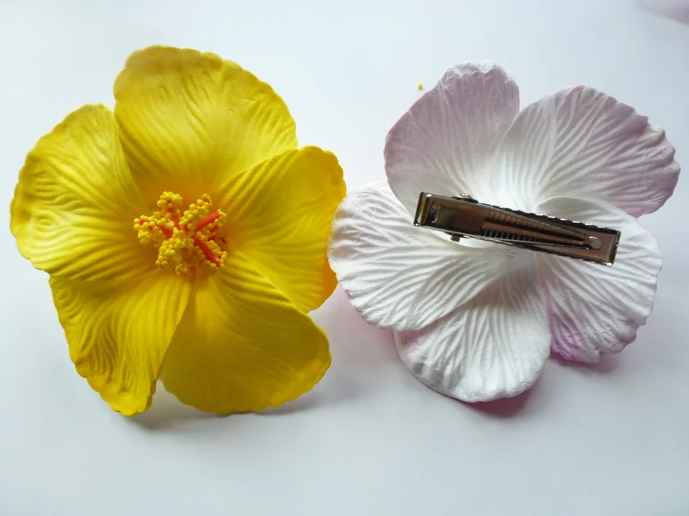 Pince à cheveux en mousse jaune | 30 pièces, fleur hawaïenne en Hibiscus,  pince à cheveux pour mariée, 9cm | AliExpress