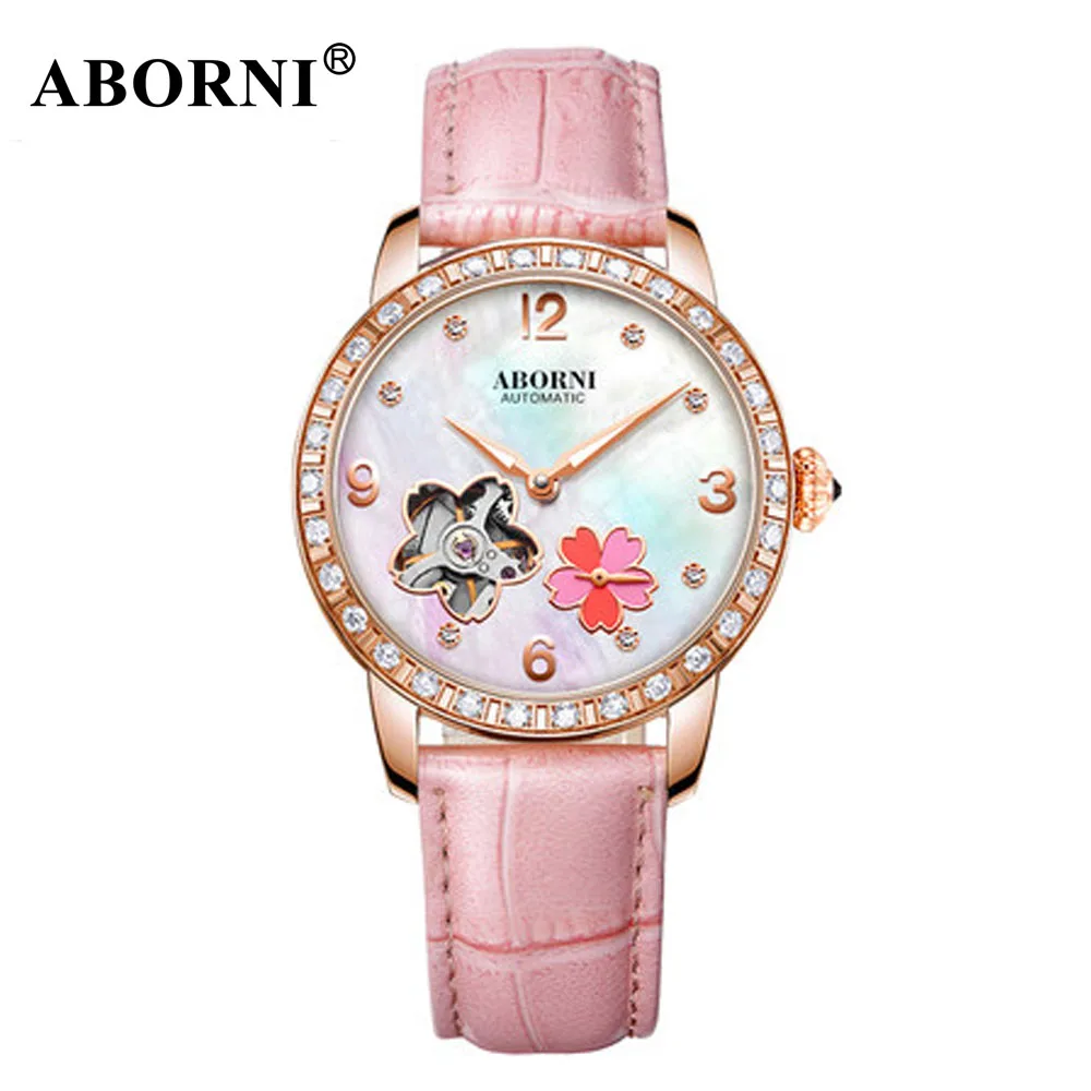 

ABORNI Brand 2019 Fashion Women Watches Automatic Mechanical Skeleton Flower Bracelet Ladies Lovers Girls Watch Luminous Clock
