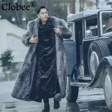 Мужское меховое пальто, зимняя верхняя одежда из искусственного меха норки, Длинные куртки, новинка, мужская повседневная парка в стиле панк, Меховая куртка с отложным воротником, пальто, WR768