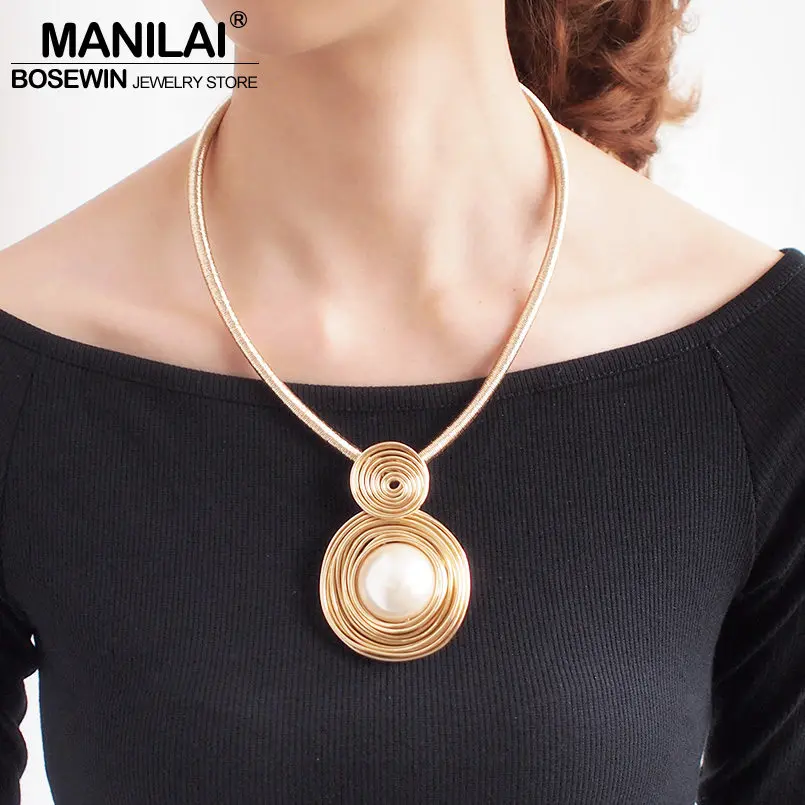 

MANILAI Simulated Pearl Chokers Necklaces For Women Handmade Rope Chain Bib Collar Maxi Statement Necklace Jewelry