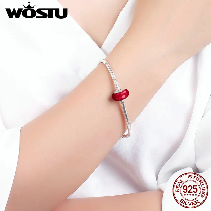 WOSTU New Arrival Real 925 Sterling Silver Elegant Red Murano Glass Beads Fit Original WST Bracelet DIY Jewelry FIZ036