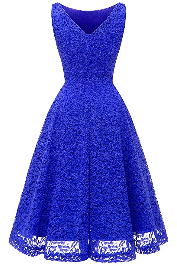 Misshow вечернее платье элегантное Королевское синее кружевное короткое официальное платье ТРАПЕЦИЕВИДНОЕ платье без рукавов с глубоким вырезом