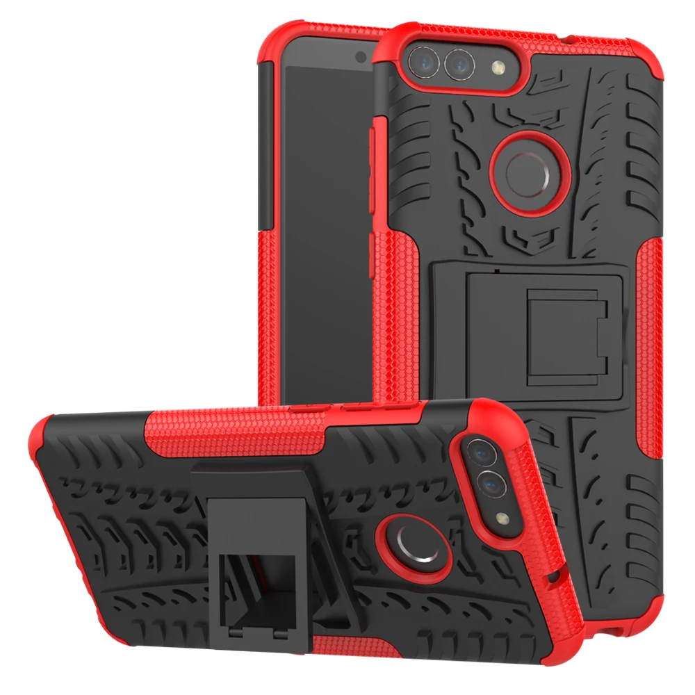

For Huawei P Smart case Luxury Heavy Duty Hybrid Armor Shockproof Stand Silicone Phone Cover For Huawei PSmart Coque Nova Lite 2