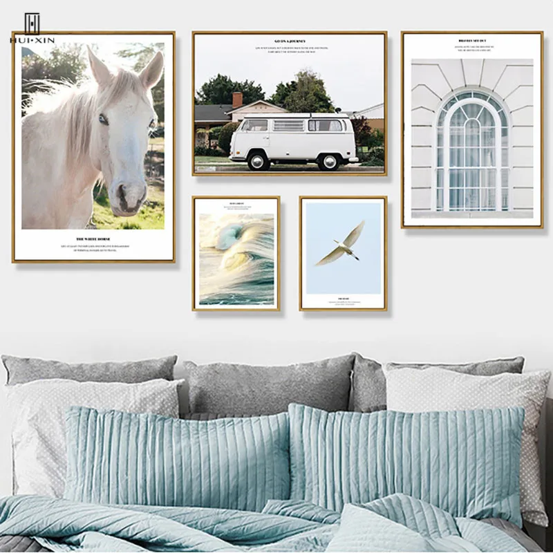 Nordic White Landscape Composite Picture Decorative Painting Of The Vivid Window With Some Regular Straight Lines For Home Decor