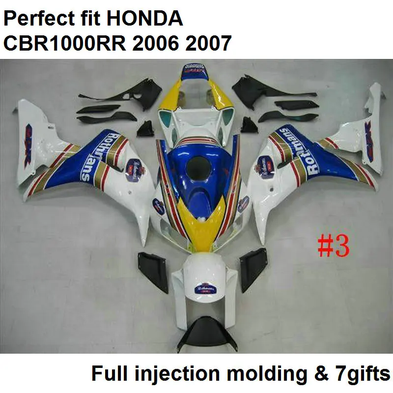 Bodywork Kit For Honda Fairings Cbr1000rr 06 07 White Blue Fairing Kit
