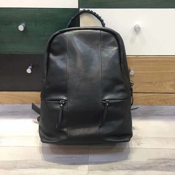 

2019 AW New arrival mens Genuine Cow Leather backpack zipper over Vegetable tanned cow leather multifunctional zipper backpack
