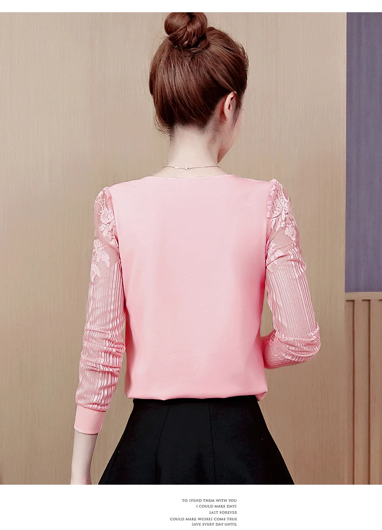 Кружевные женские рубашки с v-образным вырезом, открытая шифоновая блузка, Женские топы и блузки с длинным рукавом, женские блузки 2314 50